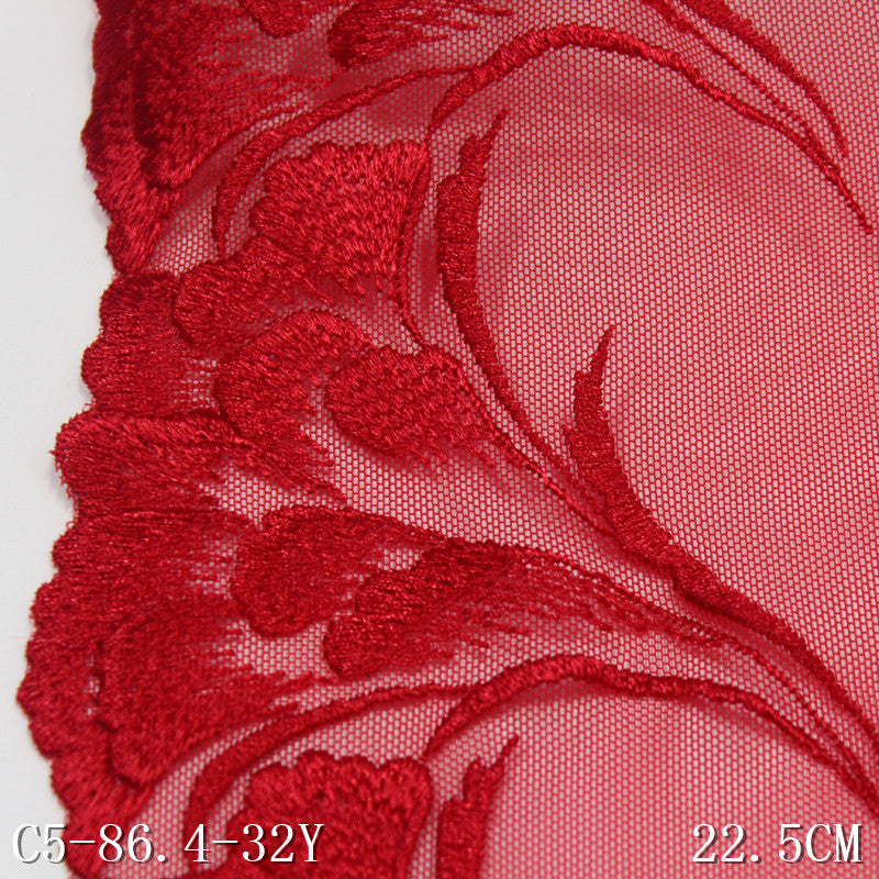 FREEDOMBEAUTY | Big red single/bilateral exquisite stamen embroidered lace 21cm underwear home textile lace accessories