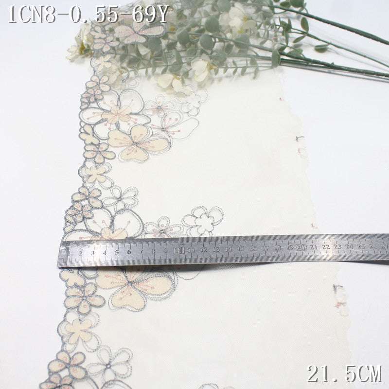 FREEDOMBEAUTY | [1Pack] Pastoral elegant gray apricot mesh gold thread flower embroidery lace, dress children's lace accessories DIY