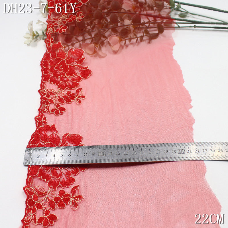 FREEDOMBEAUTY | Big red Chinese festive exquisite flower mesh embroidery lace, wedding cheongsam lace accessories DIY