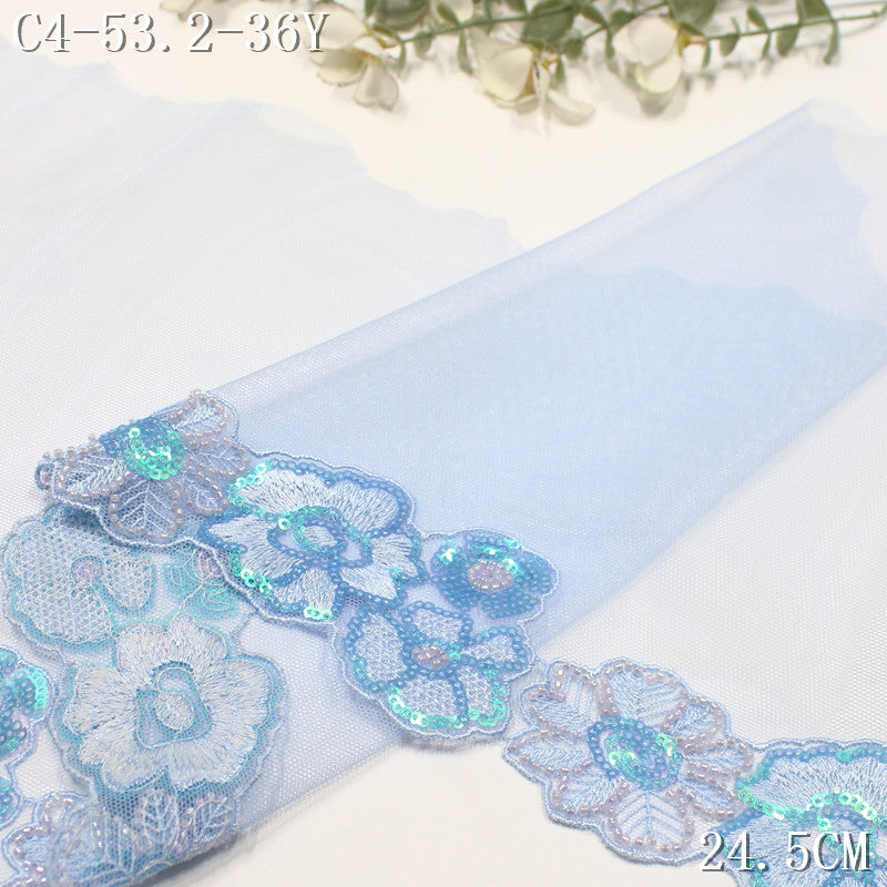 FREEDOMBEAUTY |  Dream Wonderland Bead Sequined Flower Light Blue Mesh Embroidery Lace, Dress Decoration DIY Lace Accessories
