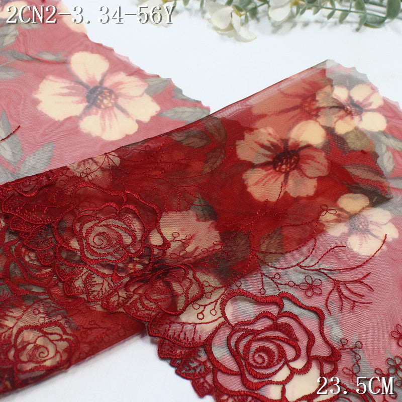 FREEDOMBEAUTY | Shengbud crimson print mesh embroidered lace rose pattern 21cm pajamas underwear lace accessories