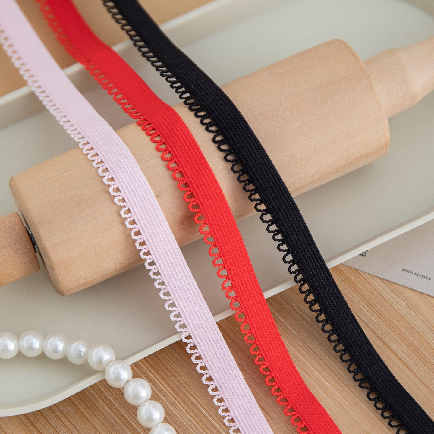 FREEDOMBEAUTY | Factory direct 1.0CM micro-elastic small pointed bud webbing, pink red black spot DIY clothing decorative belt