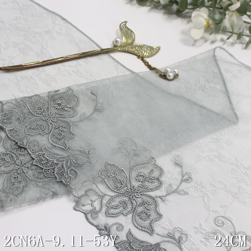 FREEDOMBEAUTY | Smoke cyan classic exquisite flower lace mesh embroidered lace, cheongsam clothing home textile lace accessories