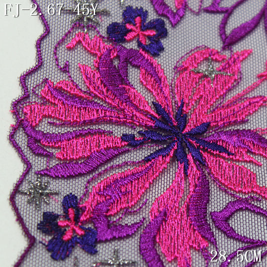 FREEDOMBEAUTY |  Exotic Rose Purple Bloom Flower Star Mesh Embroidery Lace, Clothing Merchandise Decoration DIY Accessories