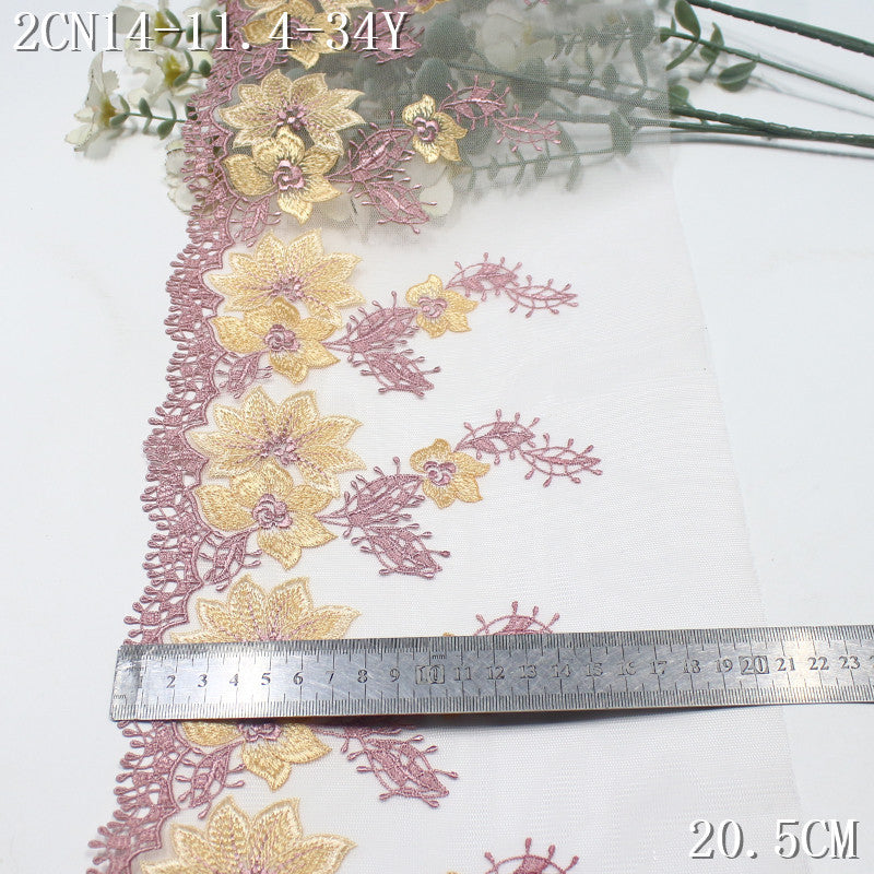 FREEDOMBEAUTY | [1Pack] Gentle gold-pink flower mesh water-soluble embroidery lace, cheongsam wedding dress skirt lace lace accessories