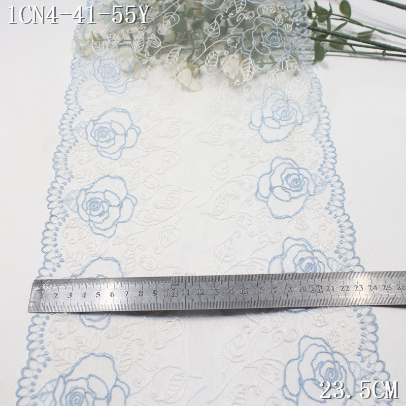 FREEDOMBEAUTY | [1Pack] Blue and white mesh embroidery lace rose flower branches and leaves, girl skirt decoration handmade lace lace accessories