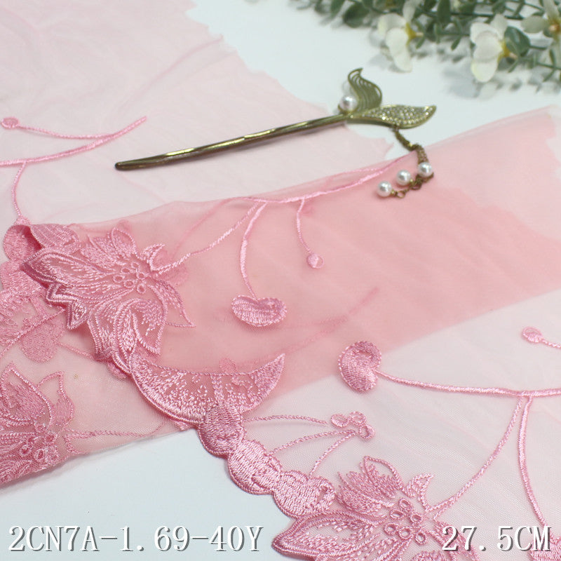 FREEDOMBEAUTY | Modern fashion multi-colored mesh cherry flower elastic embroidery lace 20.5cm clothing accessories