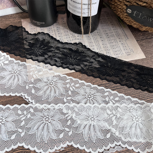 FREEDOMBEAUTY | Factory direct sales, elegant hollow 11-leaf flower hollow wavy pattern 9CM elastic lace accessories DIY handmade