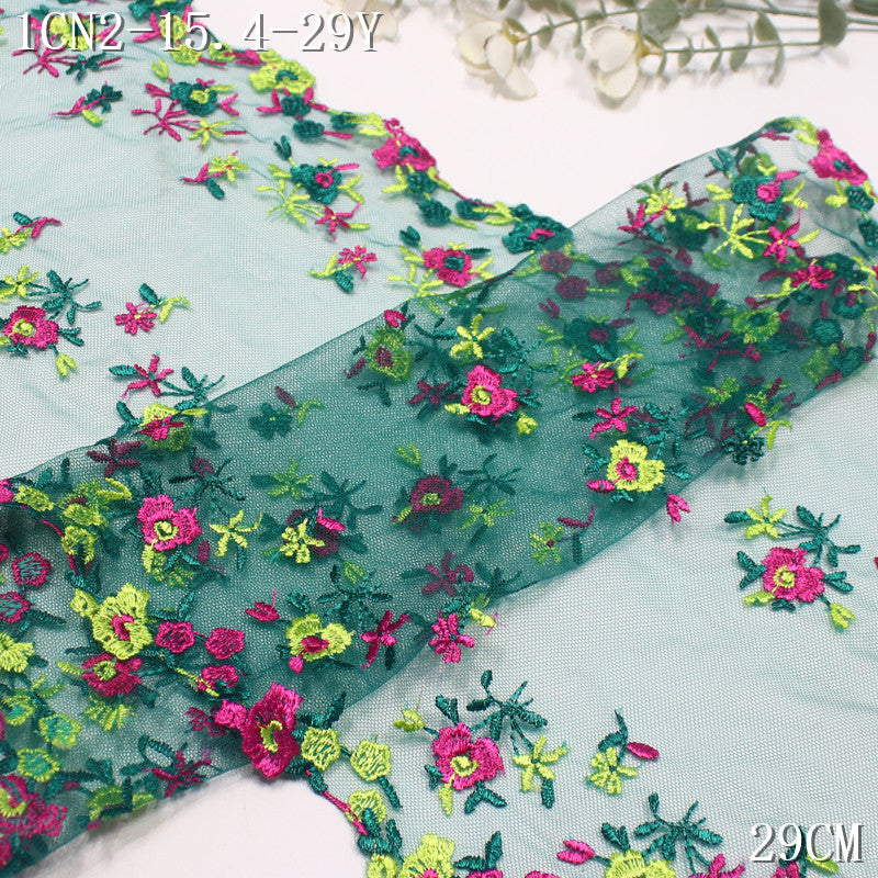 FREEDOMBEAUTY | [1Pack] Pink and green mesh embroidery lace pastoral small floral, clothing skirt decoration DIY lace accessories