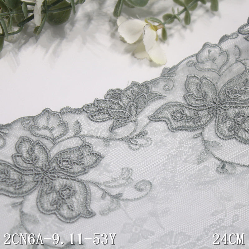 FREEDOMBEAUTY | Smoke cyan classic exquisite flower lace mesh embroidered lace, cheongsam clothing home textile lace accessories