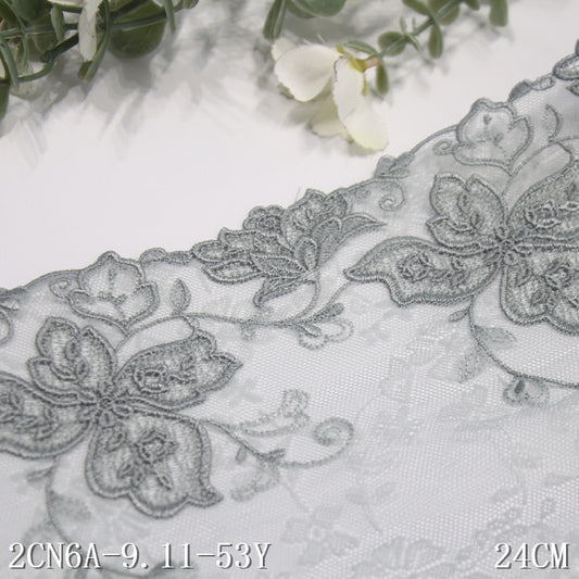 FREEDOMBEAUTY | Smoke cyan classic exquisite flower lace mesh embroidered lace, cheongsam clothing home textile lace accessories