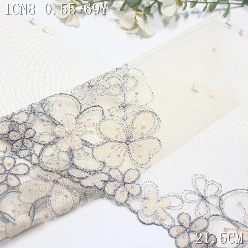 FREEDOMBEAUTY | [1Pack] Pastoral elegant gray apricot mesh gold thread flower embroidery lace, dress children's lace accessories DIY