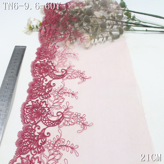 FREEDOMBEAUTY | [1pack] Classical berry red mesh embroidery lace exquisite embossing pattern 21cm high-end clothing home textile accessories