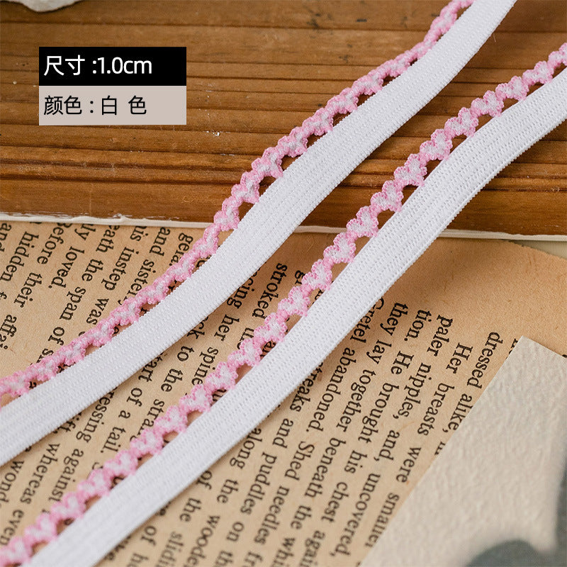 FREEDOMBEAUTY | Factory Direct 1.0CM Pink Peach Heart Nylon Bud Belt White Spot, Underwear Clothing Decoration Elastic Band