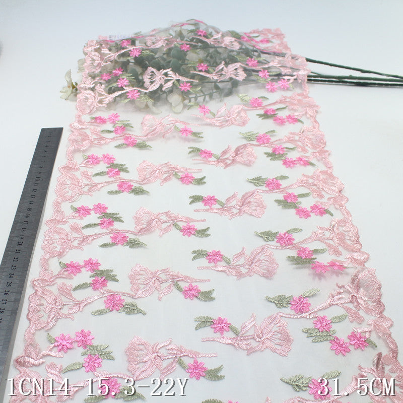 [1Pack] -Freedombeauty | Fresh and sweet style full pink flower mesh embroidery 31.5cm clothing accessories DIY accessories
