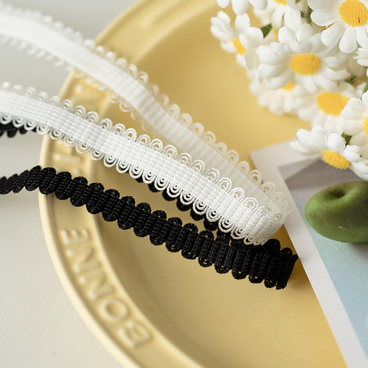 FREEDOMBEAUTY | Factory Direct 1.2CM Elastic Elastic Bud Belt Black and White Spot, Triple Bud Toy Doll Clothing Decorative Belt