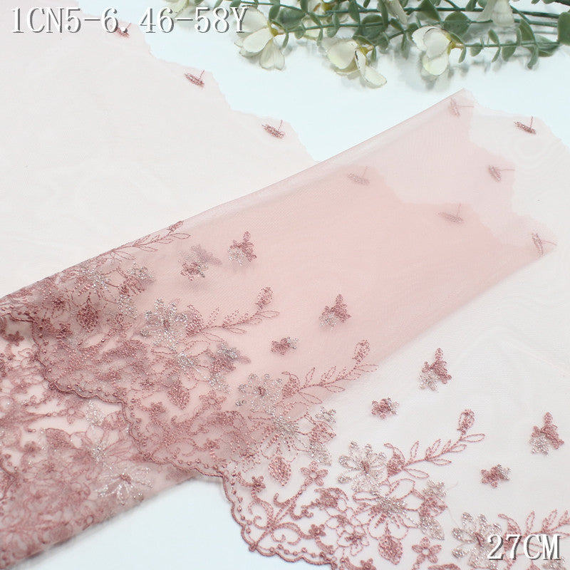 FREEDOMBEAUTY | [1Pack] Color mesh embroidery lace fresh and beautiful silver thread small flower 27cm dress wedding lace accessories
