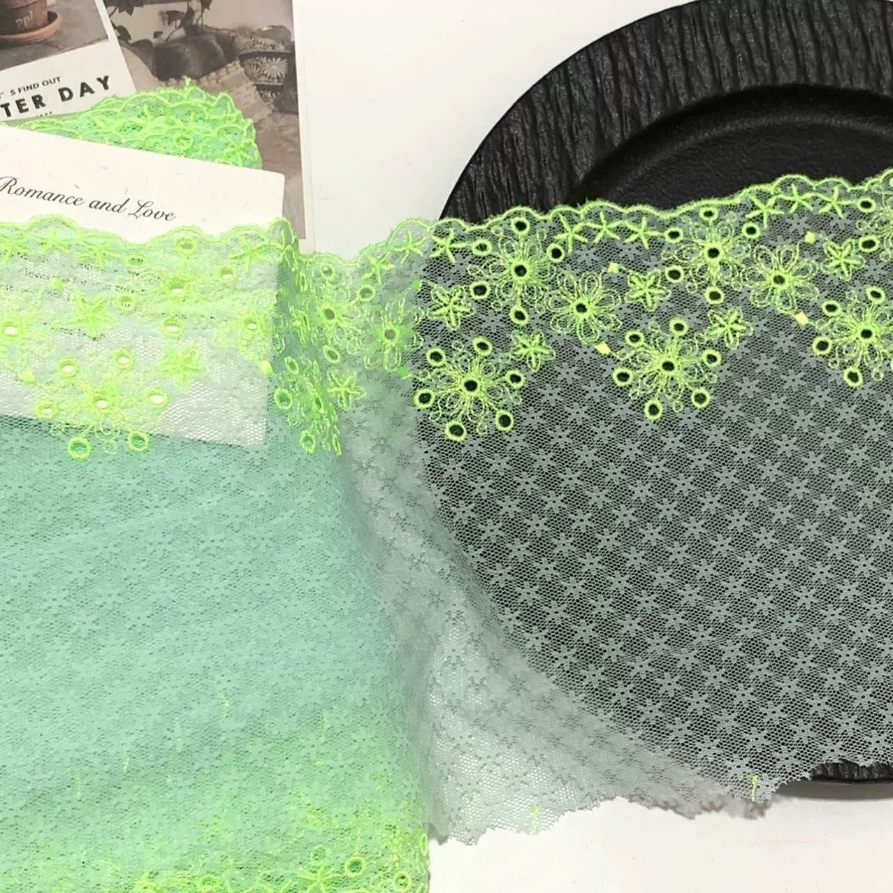 FREEDOMBEAUTY | Bright pink green hollow embroidery jacquard lace lace accessories decorative design DIY