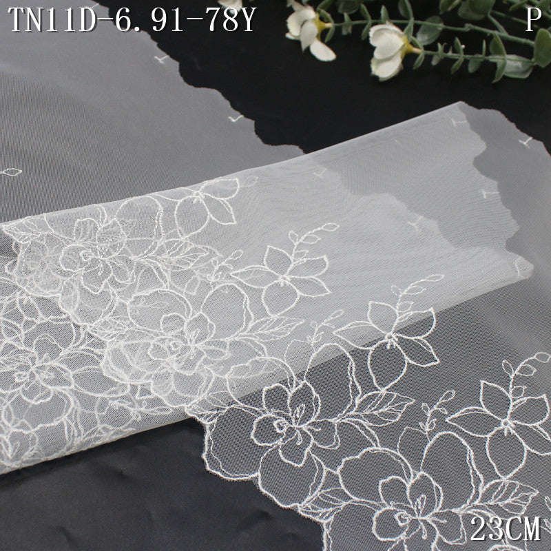 FREEDOMBEAUTY | [1pack] French simple wind bleaching white mesh yarn unilateral camellia embroidery 23cm veil jewelry clothing accessories