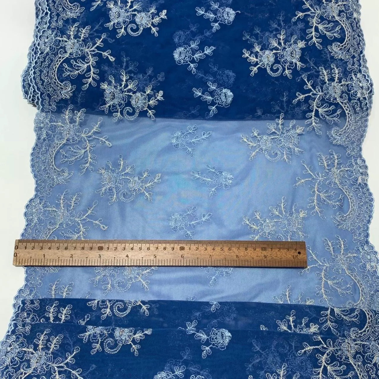 FREEDOMBEAUTY | In stock, double-sided heavy industry silver thread elastic mesh embroidery lace accessories decorative fabric design DIY clothing