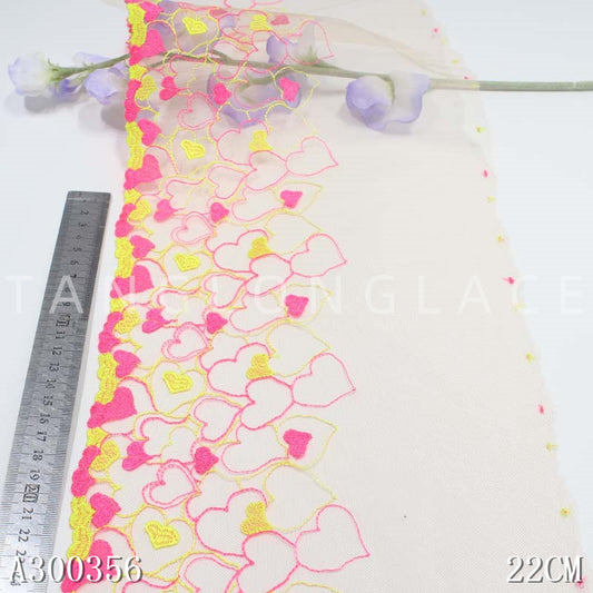 FREEDOMBEAUTY | [1pack] Boutique apricot mesh yellow pink color matching love embroidery lace 22cm clothing accessories handmade accessories