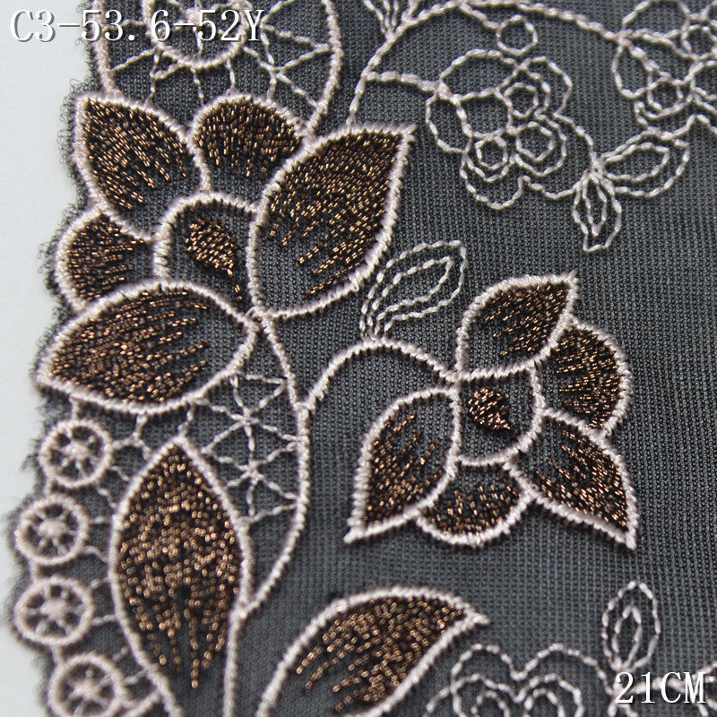FREEDOMBEAUTY |  black mesh embroidery lace classical gold thread flower 24.5cm high-end dress lace accessories