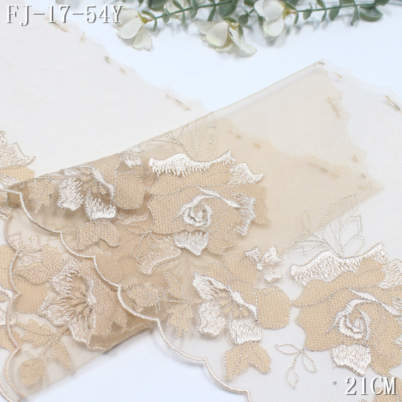 FREEDOMBEAUTY | [1Pack] Cool Fashion Style Three-Color Mesh Embroidery Lace Gold Thread Rose 21cm Dress Wedding Dress Lace Accessories