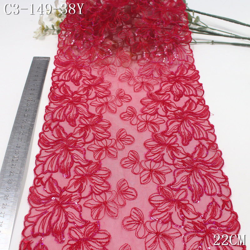 FREEDOMBEAUTY | [1Pack] Red full-width sequin tracing flower mesh embroidery lace 31cm dress stage clothing dressing accessories