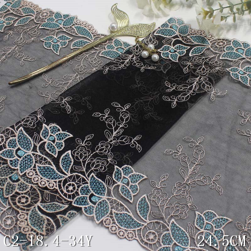 FREEDOMBEAUTY |  black mesh embroidery lace classical gold thread flower 24.5cm high-end dress lace accessories