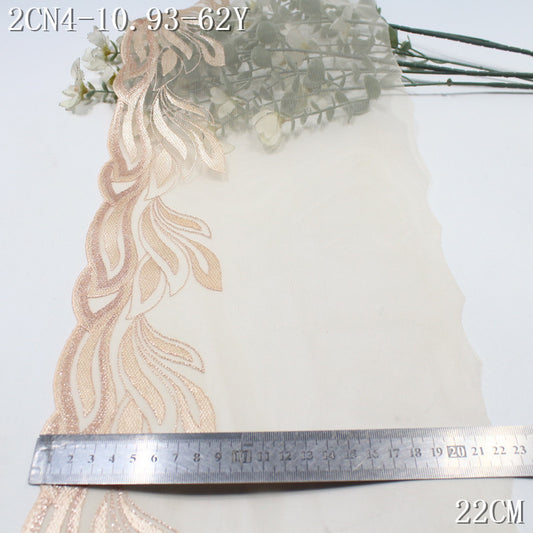 FREEDOMBEAUTY | [1pack] Red apricot two-color mesh yarn silver thread phoenix tail pattern embroidery lace 22cm clothing accessories handmade accessories lace