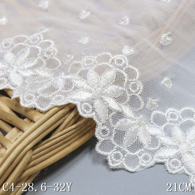 FREEDOMBEAUTY | Beige Medium Mesh Bilateral Polyester Thread Embroidery Lace, Wholesale Accessories Curtain Sofa Cushion DIY Lace