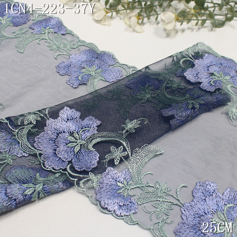 【1Pack】-Freedombeauty | Three-color mesh embroidery lace high-end elegant bilateral exquisite flower 26cm underwear clothing DIY accessories