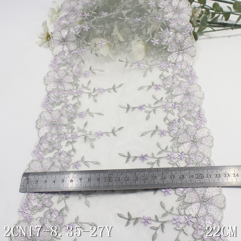 FREEDOMBEAUTY | [1Pack] Light purple bilateral texture flower mesh embroidery lace 22cm skirt dress lace accessories DIY