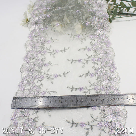 FREEDOMBEAUTY | [1Pack] Light purple bilateral texture flower mesh embroidery lace 22cm skirt dress lace accessories DIY