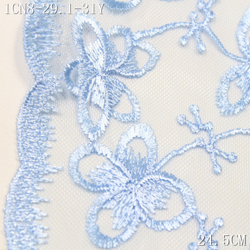 FREEDOMBEAUTY | [1Pack] Light blue mesh embroidery lace full polyester light flower vine 24.5cm clothing home decoration lace accessories