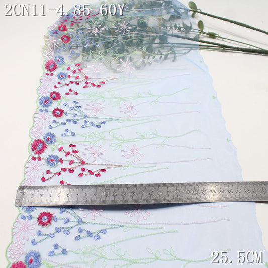 FREEDOMBEAUTY |  Macaron Color Fresh Flowers Light Blue Mesh Embroidery Lace, Skirt Decoration Handmade Lace Accessories
