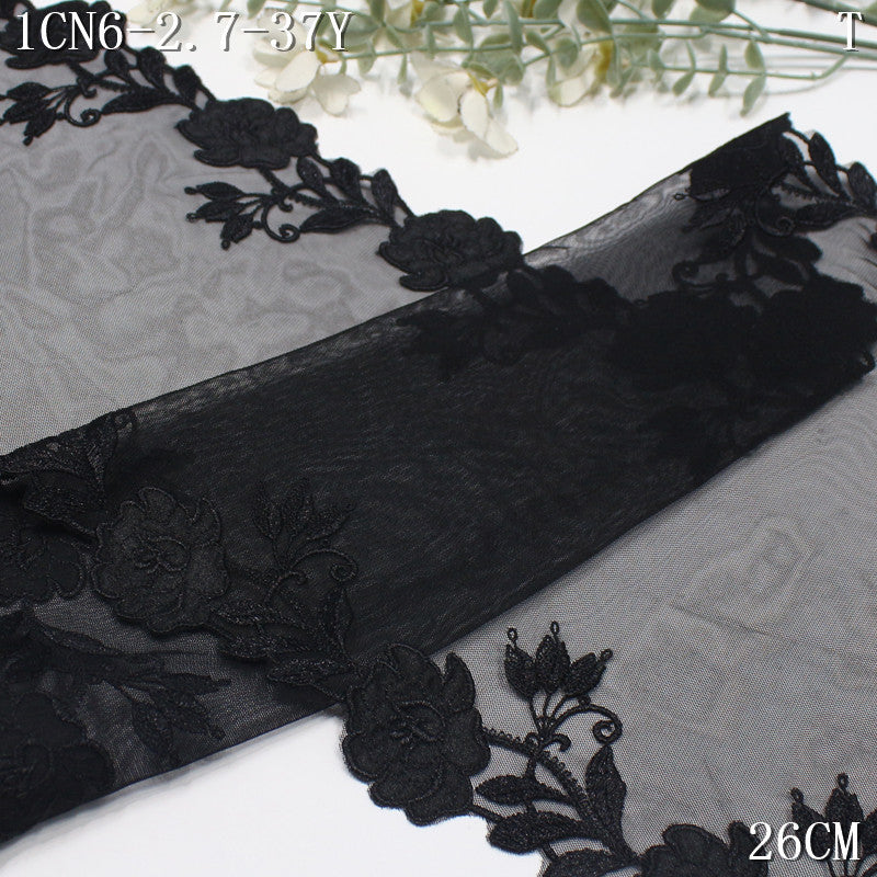 FREEDOMBEAUTY | Modern Black Mesh Bilateral Fabric Flower Embroidery Lace 26cm Light Transparent Women's Home Textile Accessories