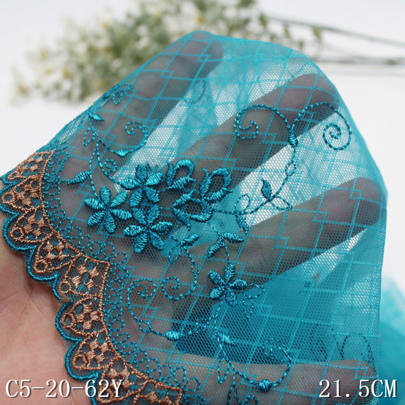 FREEDOMBEAUTY | Lake blue plaid light mesh embroidery lace, clothing shirt skirt lace accessories DIY