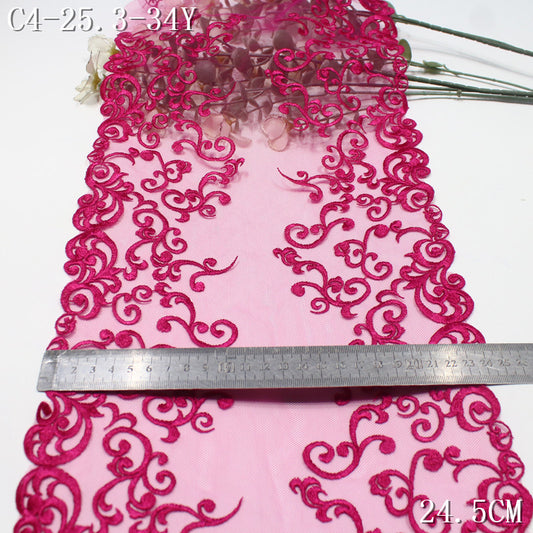 FREEDOMBEAUTY | Rose Red Classical Bilateral Roll Grass Mesh Embroidery Lace, Apparel Underwear Home Accessories