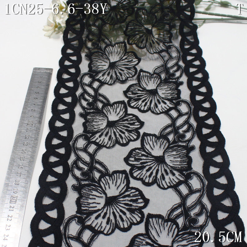 FREEDOMBEAUTY | Vintage black bilateral large flower mesh embroidery lace, pajamas lace accessories DIY
