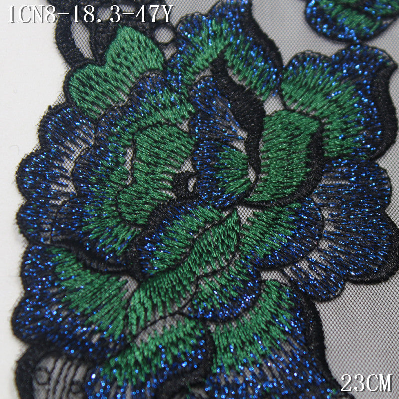 FREEDOMBEAUTY | [1Pack] Retro gradual change blue-green silver thread flower mesh embroidery lace, high-end clothing underwear accessories