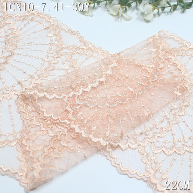 FREEDOMBEAUTY | Two-color mesh yarn small fragrant fan-shaped small pearl embroidery lace, clothing curtain accessories lace accessories