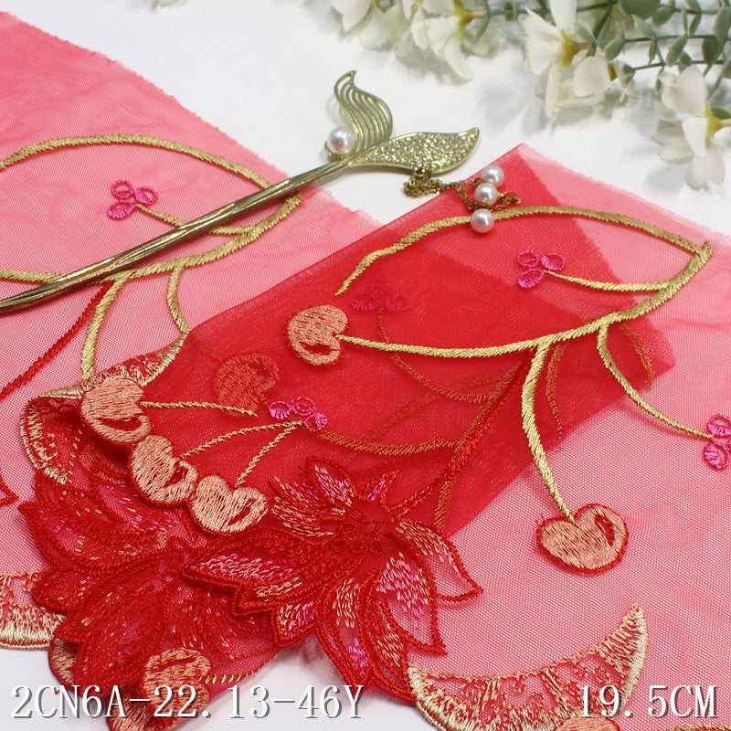 FREEDOMBEAUTY | Modern fashion multi-colored mesh cherry flower elastic embroidery lace 20.5cm clothing accessories