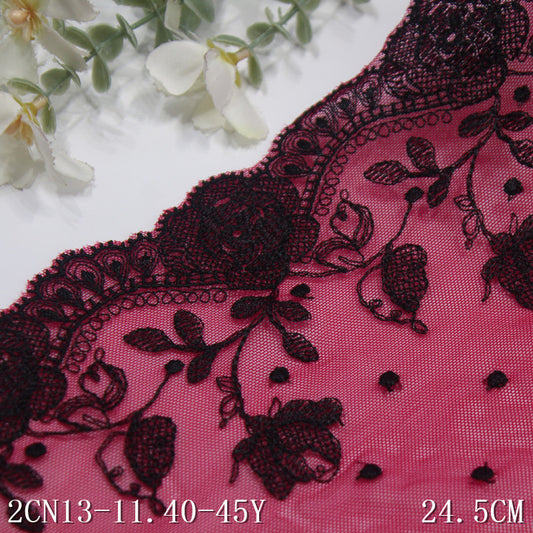 FREEDOMBEAUTY | Vintage Crimson Mesh Embroidery Lace 24.5cm Clothing Curtain DIY Lace Accessories