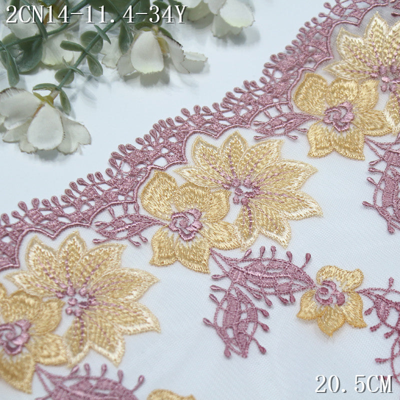 FREEDOMBEAUTY | [1Pack] Gentle gold-pink flower mesh water-soluble embroidery lace, cheongsam wedding dress skirt lace lace accessories
