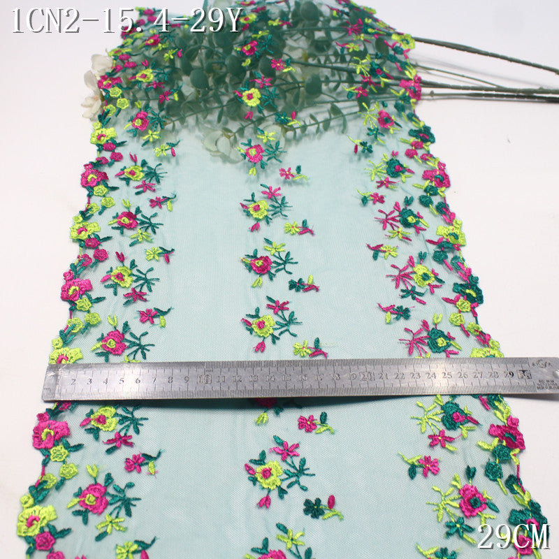 FREEDOMBEAUTY | [1Pack] Pink and green mesh embroidery lace pastoral small floral, clothing skirt decoration DIY lace accessories