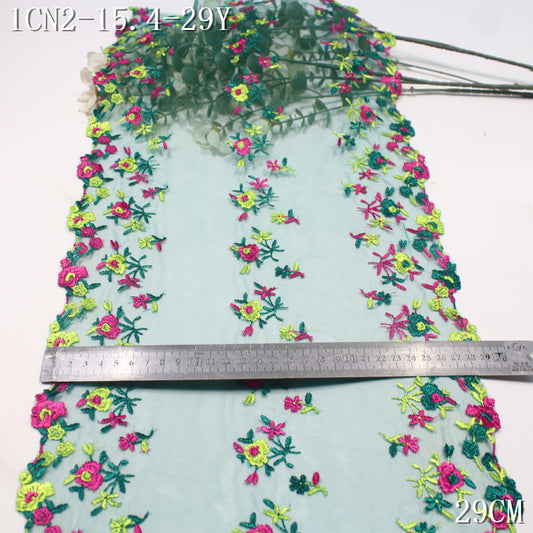 FREEDOMBEAUTY | [1Pack] Pink and green mesh embroidery lace pastoral small floral, clothing skirt decoration DIY lace accessories