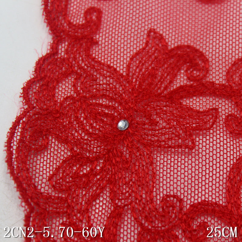 FREEDOMBEAUTY | Red mesh embroidery lace national style hot diamond pattern, cheongsam Hanfu clothing lace accessories