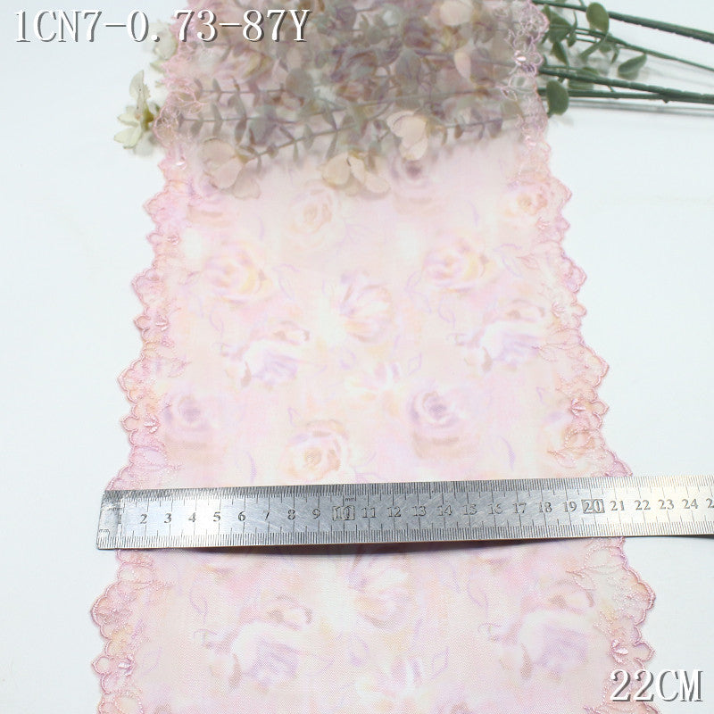 FREEDOMBEAUTY | [1Pack] Fresh printing mesh yarn bilateral flower embroidery lace 23cm skirt clothing DIY decorative lace accessories