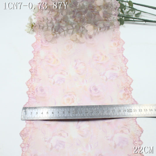 FREEDOMBEAUTY | [1Pack] Fresh printing mesh yarn bilateral flower embroidery lace 23cm skirt clothing DIY decorative lace accessories